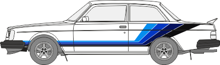 Datorskuren dekorsats i självhäftande folie. Passar till Volvo 240, 2-dörrars och 4-dörrars.